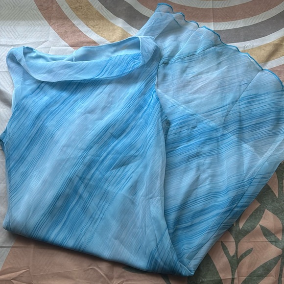 Light Blue White Cowl Neckline Midi Dress - Picture 1 of 4